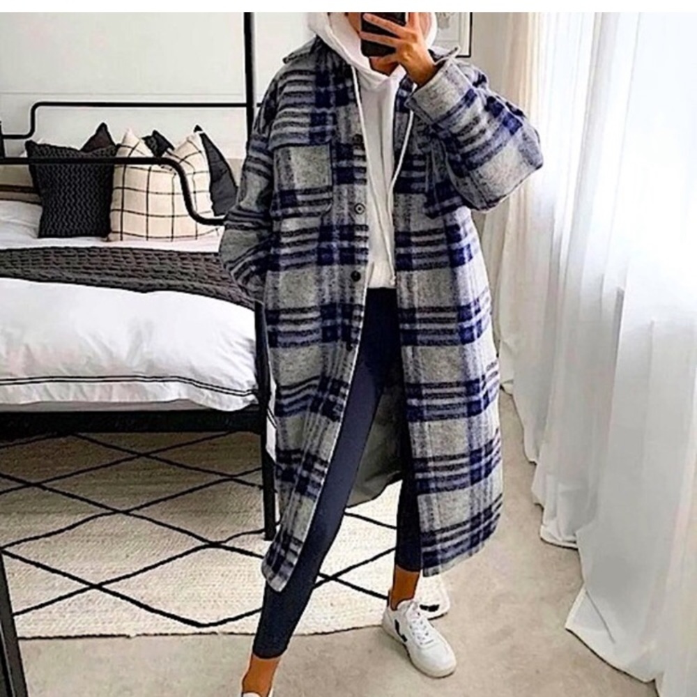 H&M Oversized coat plaid jacket wool blend  size XS-S